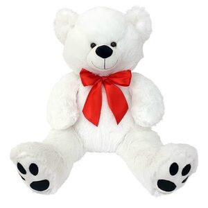 White Love Bear with Bow Plush Stuffed Animal Valentines Day Gift New